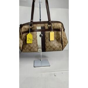 Coach Signature Canvas Brown Stripe Shoulder Bag